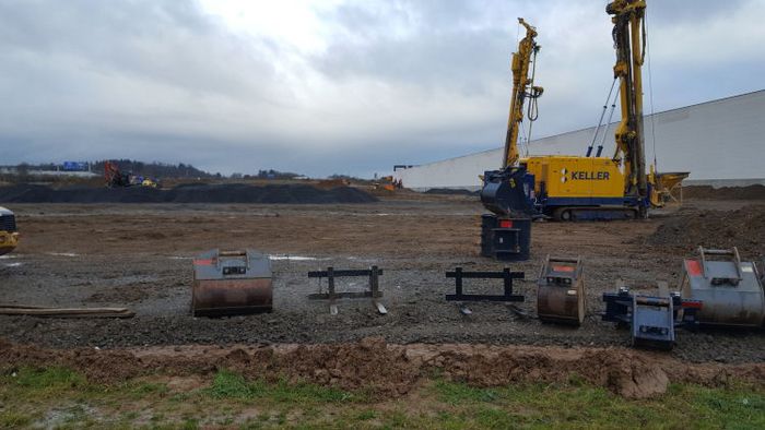 Baustelle für die neue Logistikhalle an der A45 bei Hammersbach.