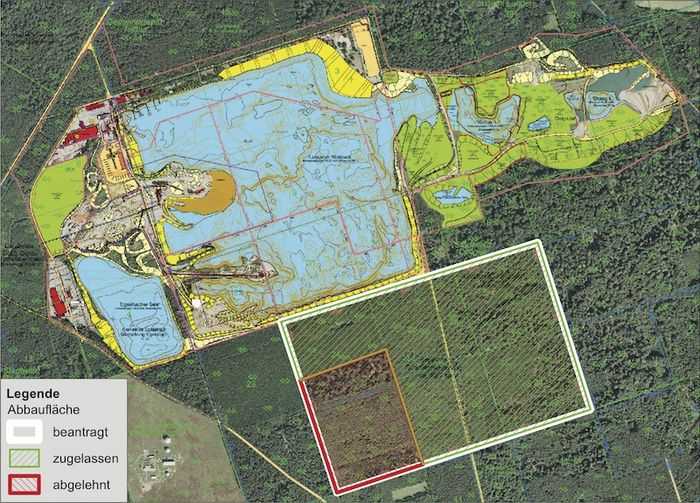 Karte vom Regierungspräsidium Darmstadt zum Planfeststellungsbeschluss zur Fortsetzung des Kiesabbaus am Langener Waldsee