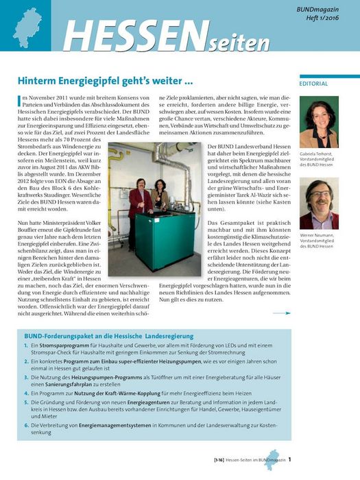 Hessenseiten im BUNDmagazin 1-2016 Titelblatt